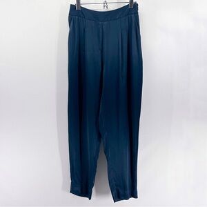Anthropologie Ett:Twa Teal Satin High Waisted Tapered Pants Tie Back Size 2 NWT